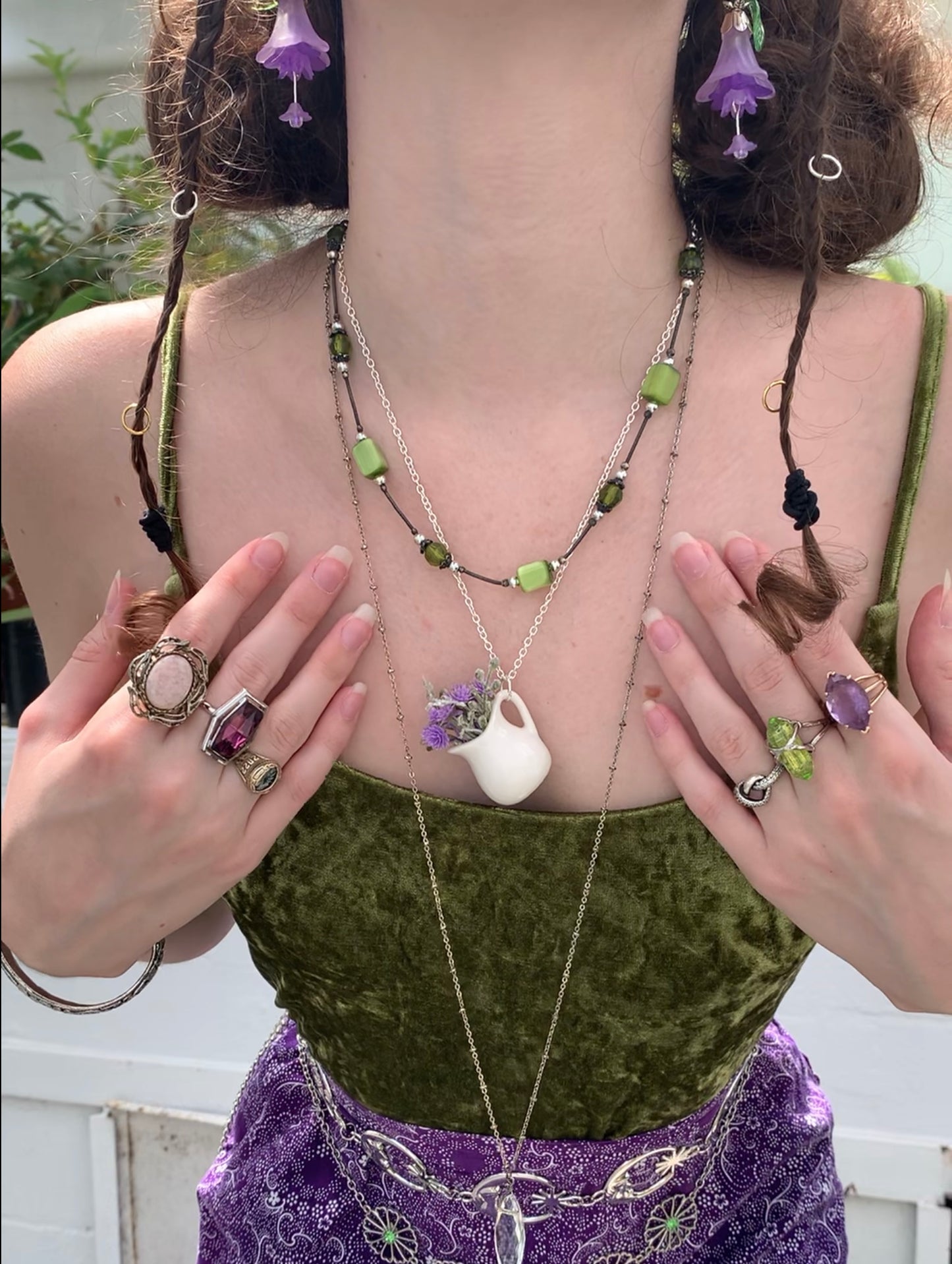 Purple Flower Pitcher Necklace