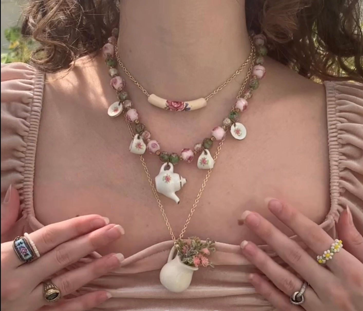 Pink Flower Pitcher Necklace