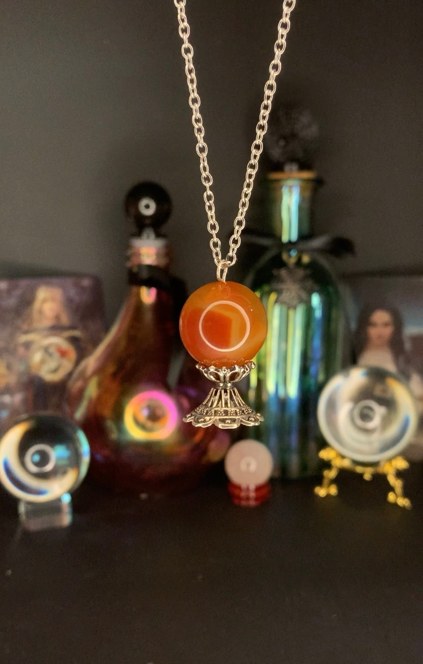 Carnelian Crystal Ball Necklace