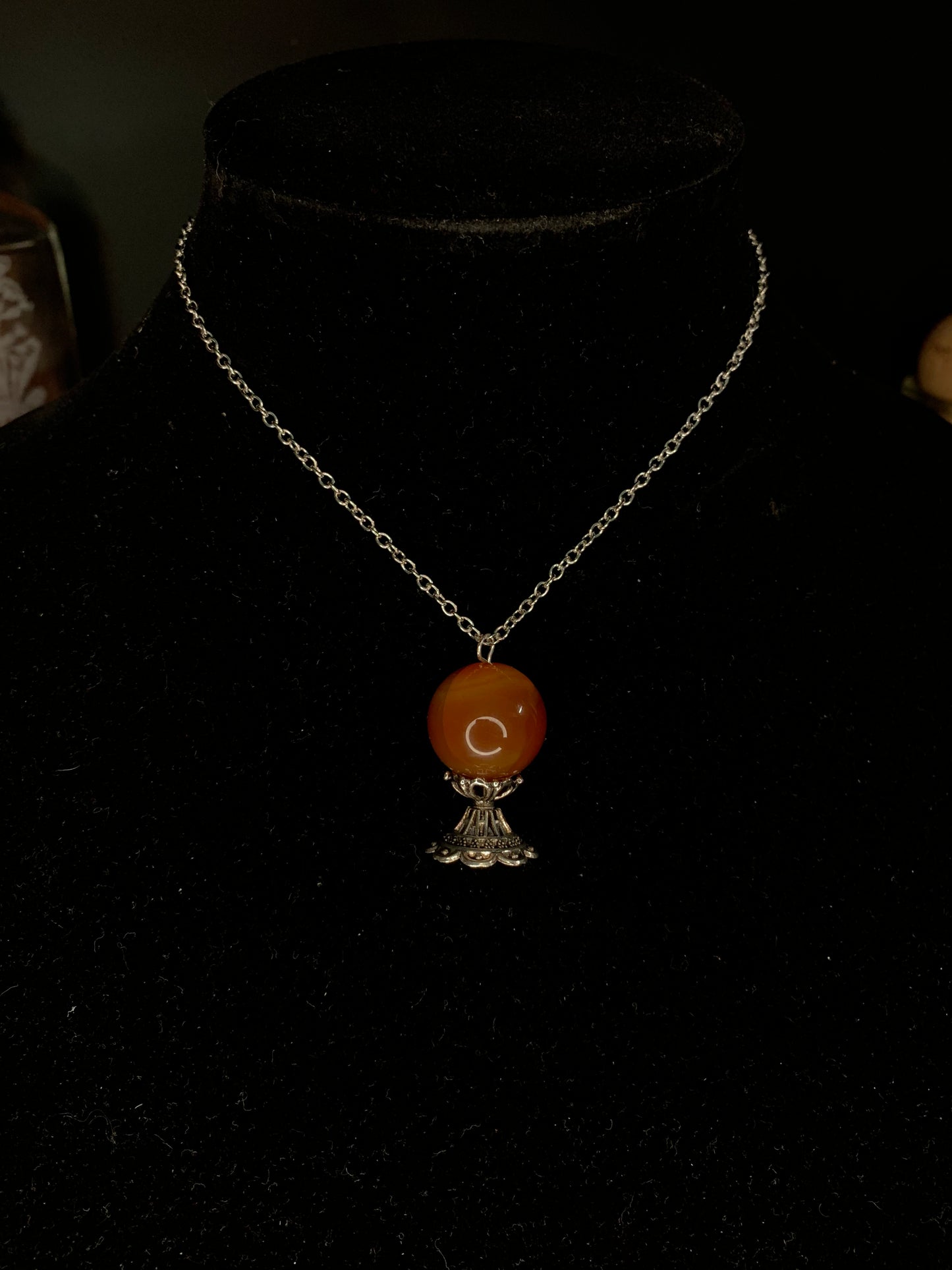 Carnelian Crystal Ball Necklace