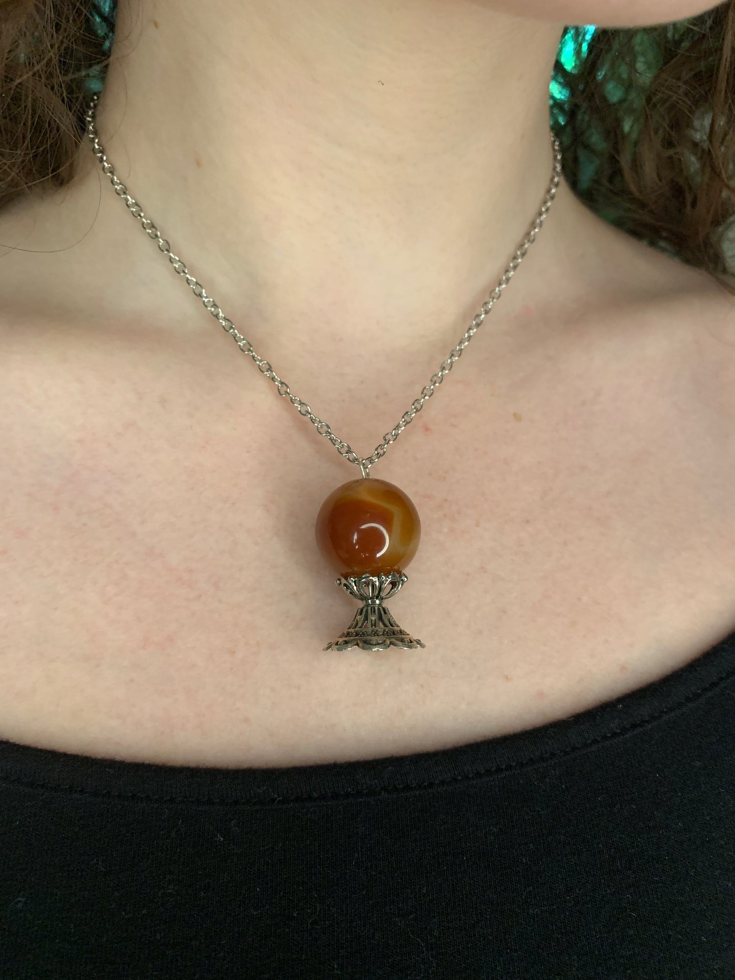 Carnelian Crystal Ball Necklace