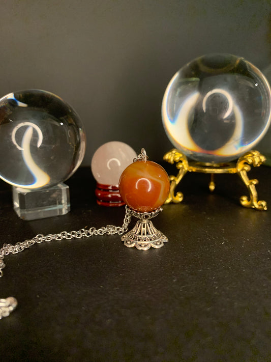 Carnelian Crystal Ball Necklace
